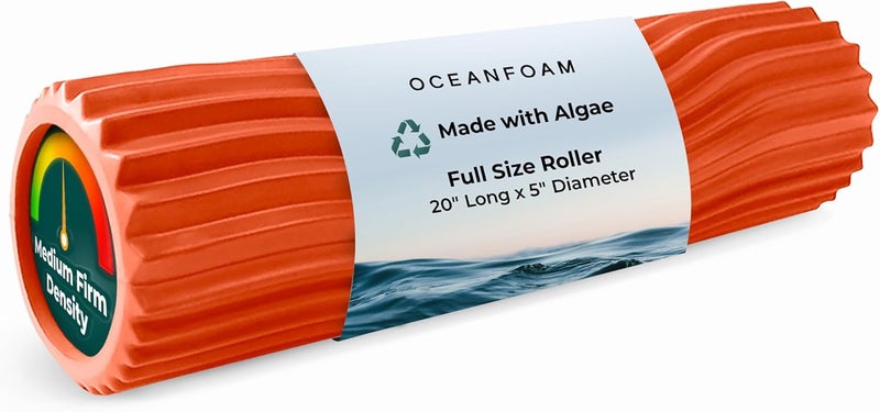 Oceanfoam Tidal Roller - Orange - Muscle Massage Foam Roller for Back Pain & Stretching - Firm and Ergonomic Wide Wave Textured - Yoga, Athletics, & Wellness - Full Size, 20" x 5" - Image 1